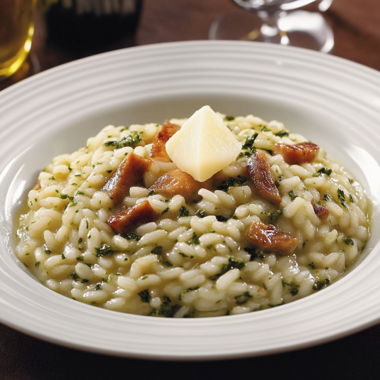 Riso con formaggio e verdure.
