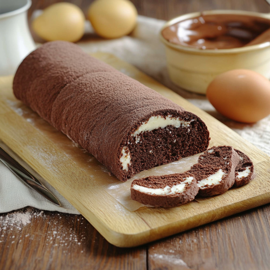 Un dolce a forma di spago con crema e uova.