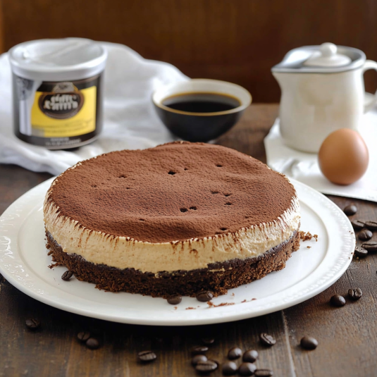 Un cake di cioccolato con crema e cioccolato.