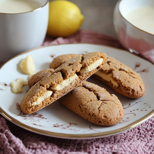 Due biscotti con crema e zucchero.