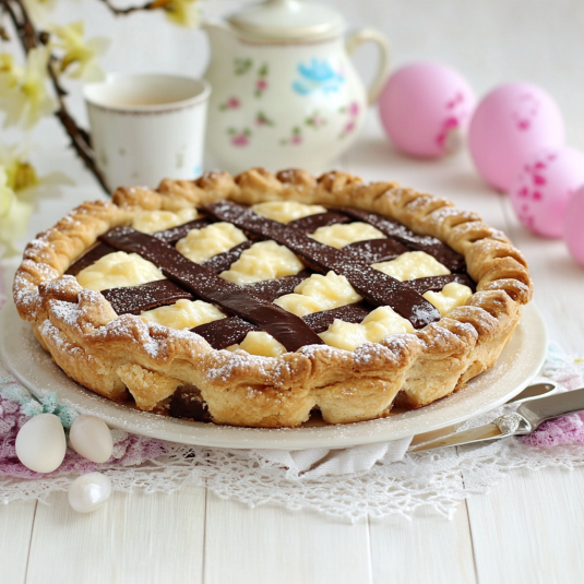 Torta con crema e cioccolato.