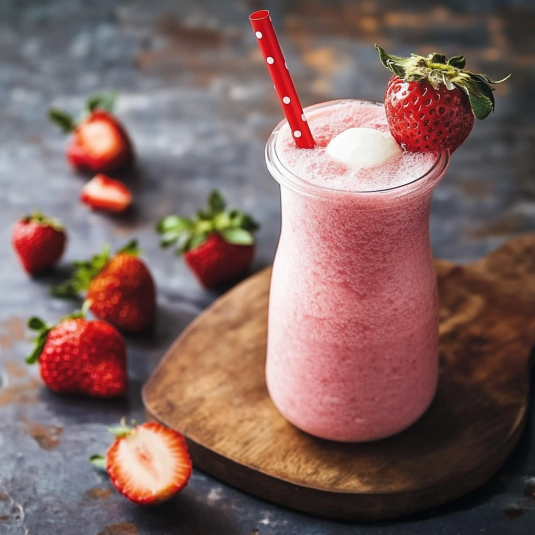 Un bicchiere di frullato con una mezza stella di frullato rosso e una stella di frullato rossa.