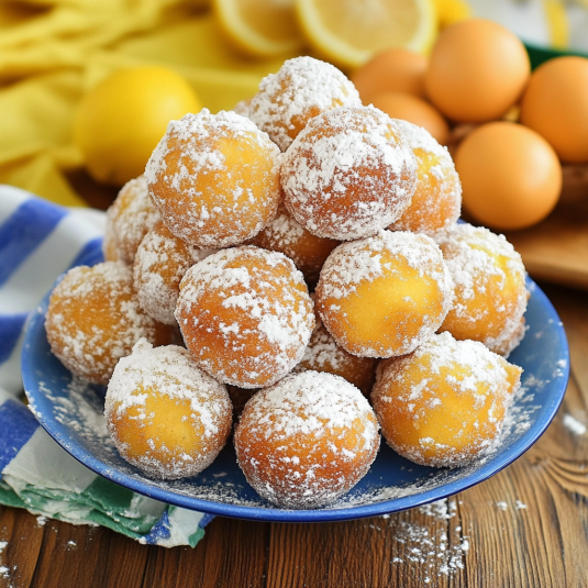 Un piatto di donuts con la polvere di zucchero.