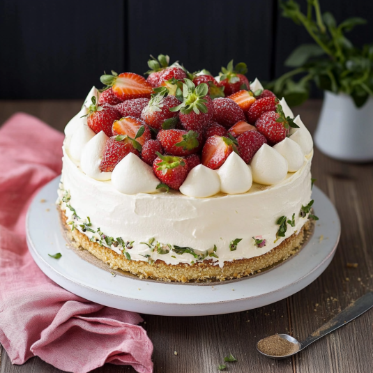 Una torta con frutta fresca e crema.