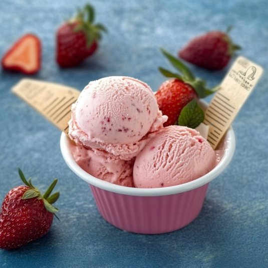 Un bicchiere di gelato con frullati di strawberry.