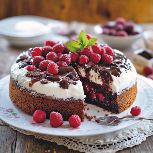 Una torta con crema e frutta fresca.