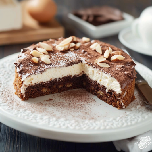 Un cake con crema e noci.