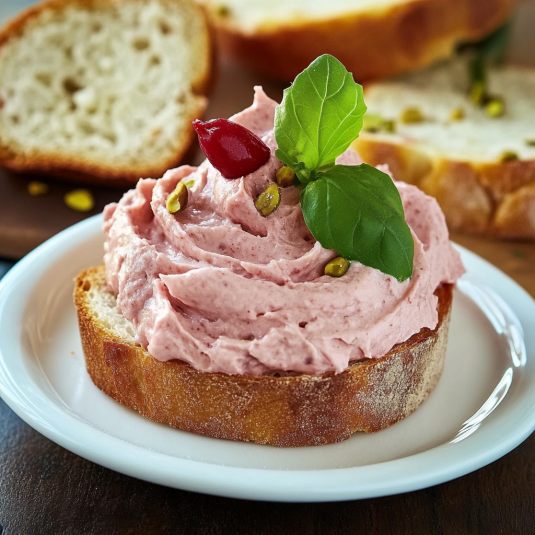 Un piatto di crema di frutta con una foglia di basilico.
