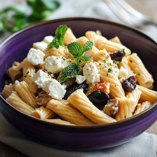 Una ciotola di pasta con verdure e formaggio.