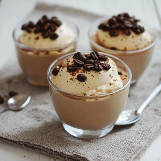Tre bicchieri di crema con caffè.