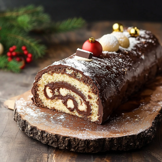 Un dolce a forma di spirale con crema e frutta.