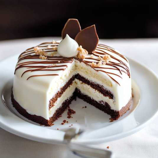 Una torta con crema e cioccolato.