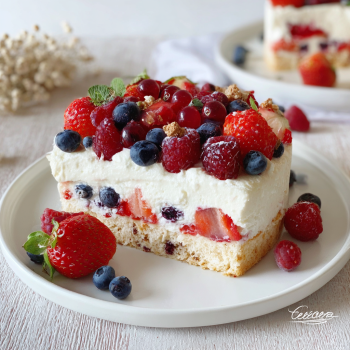 Una torta con frutta e crema.