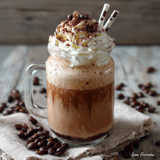 Un caffè con crema e cioccolato.