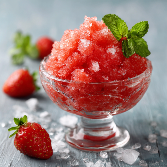 Un bicchiere di frullato rosso con foglie di menta.
