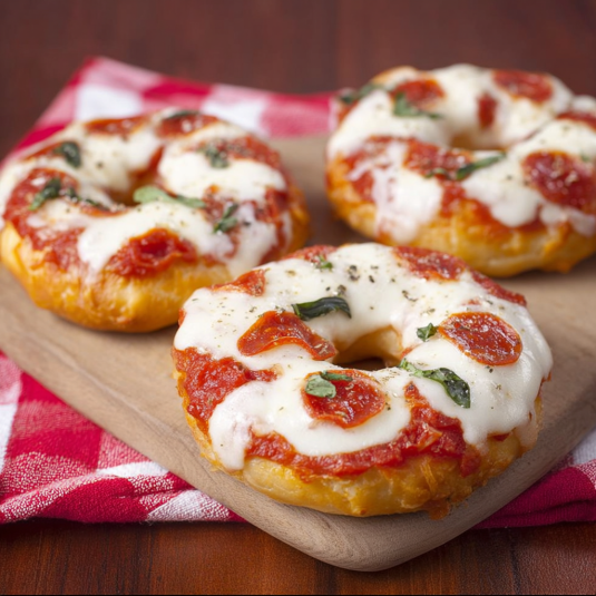 Tre donuts con ricotta e pepperoni.