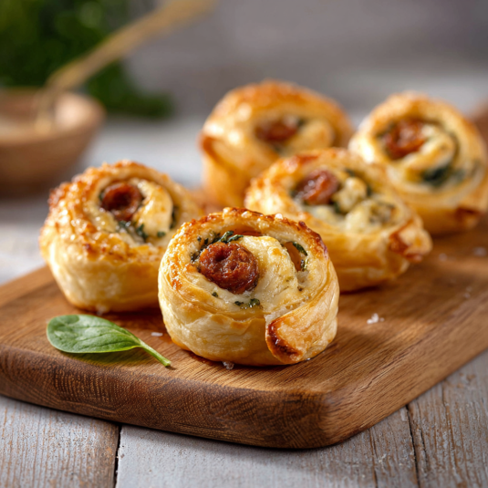 Quattro pasticcini con carne e verdure su un tavolo.