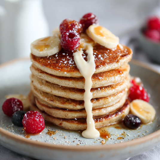 Pancakes con frutta e burro.