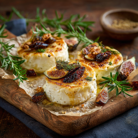 Quattro pezzi di formaggio con erbe e semi.