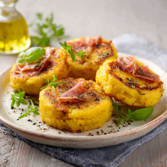 Piatti con salame e erbe.