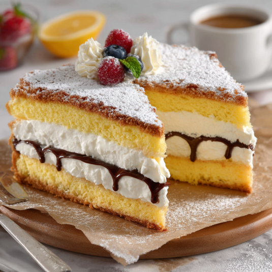 Un cake con crema e frutta.