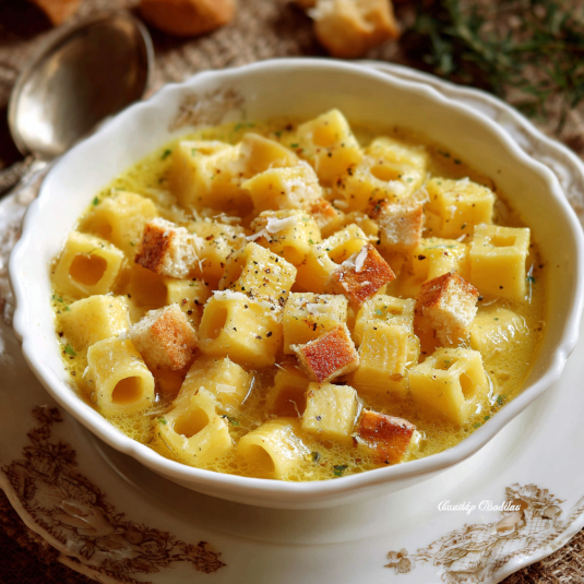 Una ciotola di pasta con pane e verdura.