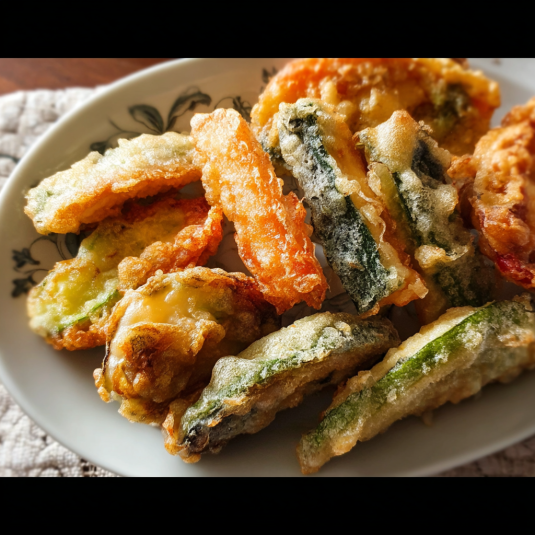 Un piatto con verdure fritte.