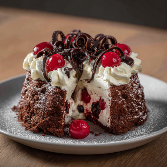 Cake con frullato di cioccolato e frutta.