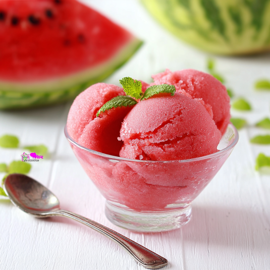 Una scodella con del gelato rosso e una lattuga.