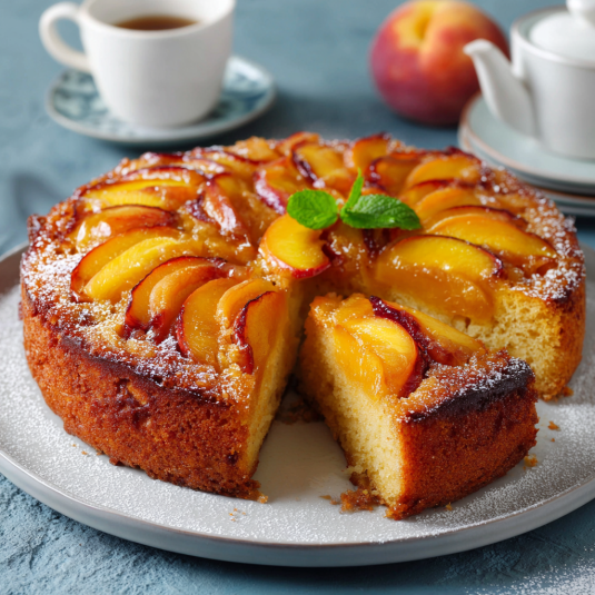 Una torta con frutta e foglie di menta.