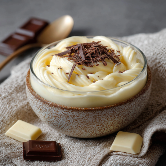 Un bicchiere di crema con cioccolato e cacao.