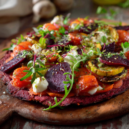 Pizza con verdure e formaggio.