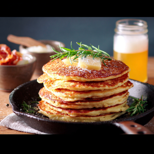 Un piatto di pancakes con erbe fresche.