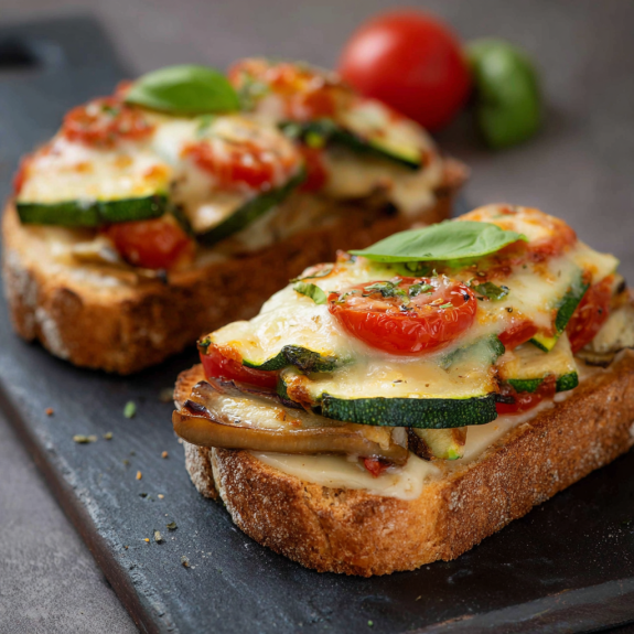 Due pane con formaggio e verdure.