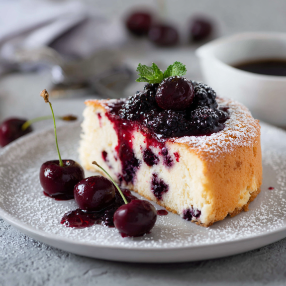 Una torta con frutta e crema, con una coda di frutta.