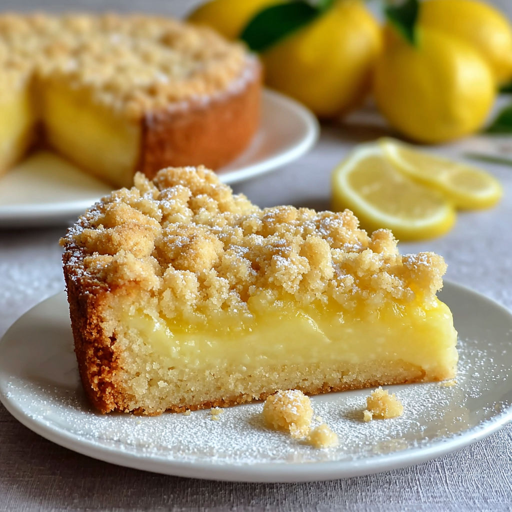 Une tarte aux pommes et aux amandes, garnie de citrons, est servie sur un plateau.