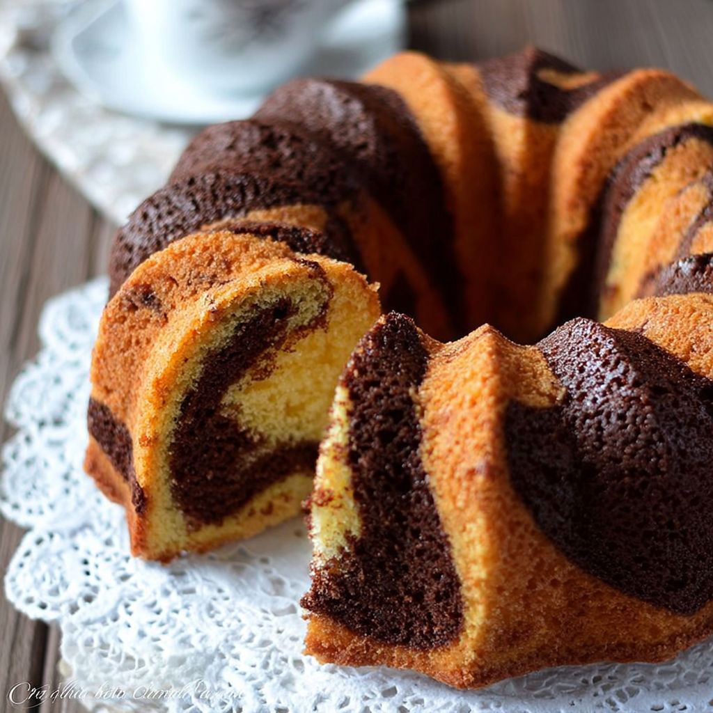 Une cake bicolore sur un plateau.