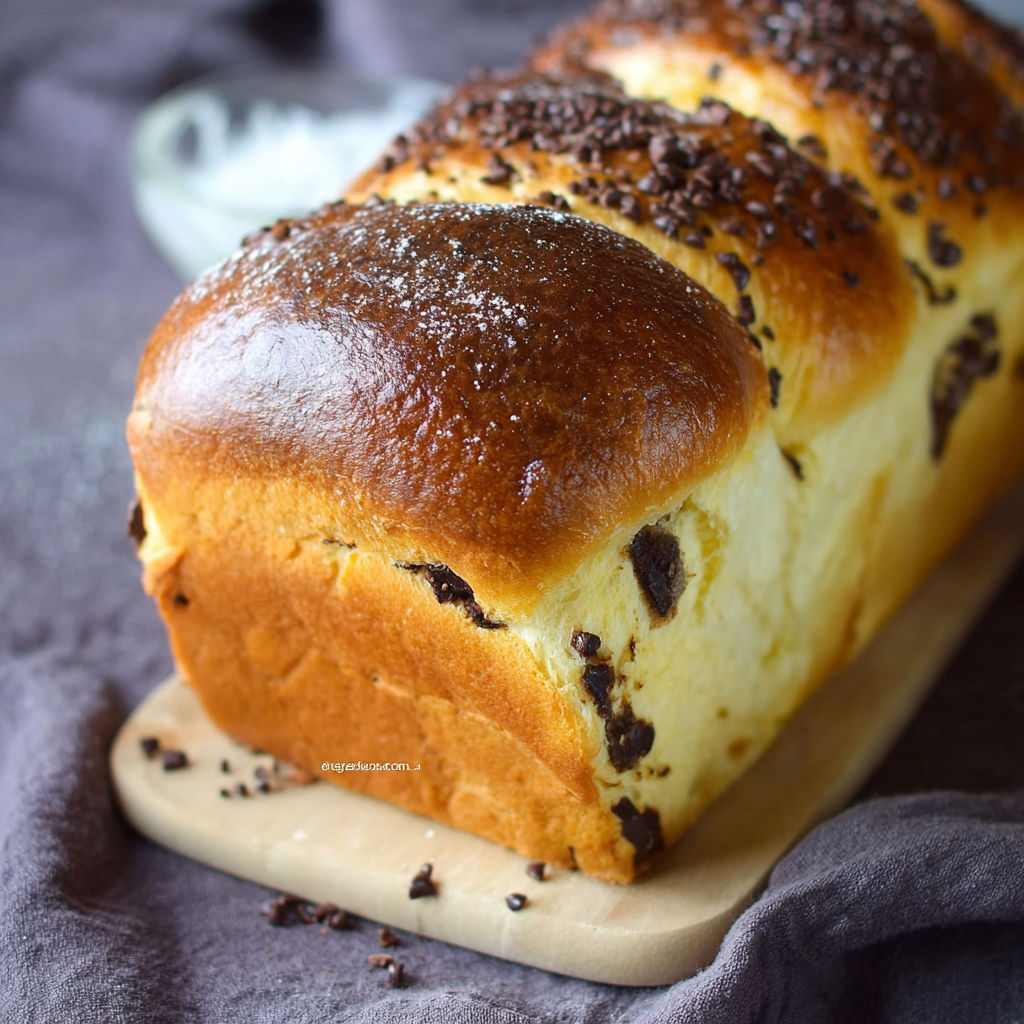 Une baguette de pain au chocolat sur un plateau.