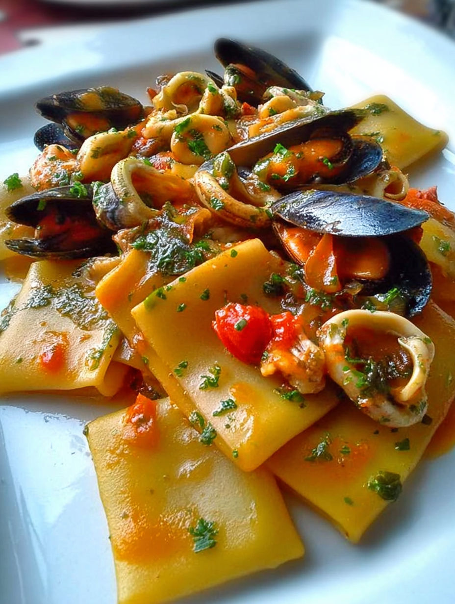 Une recette de spaghetti à la sauce tomate et aux moules.