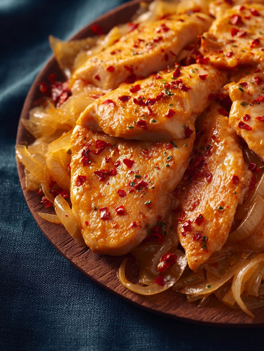 Une poêle de poulet avec des légumes et des épices.