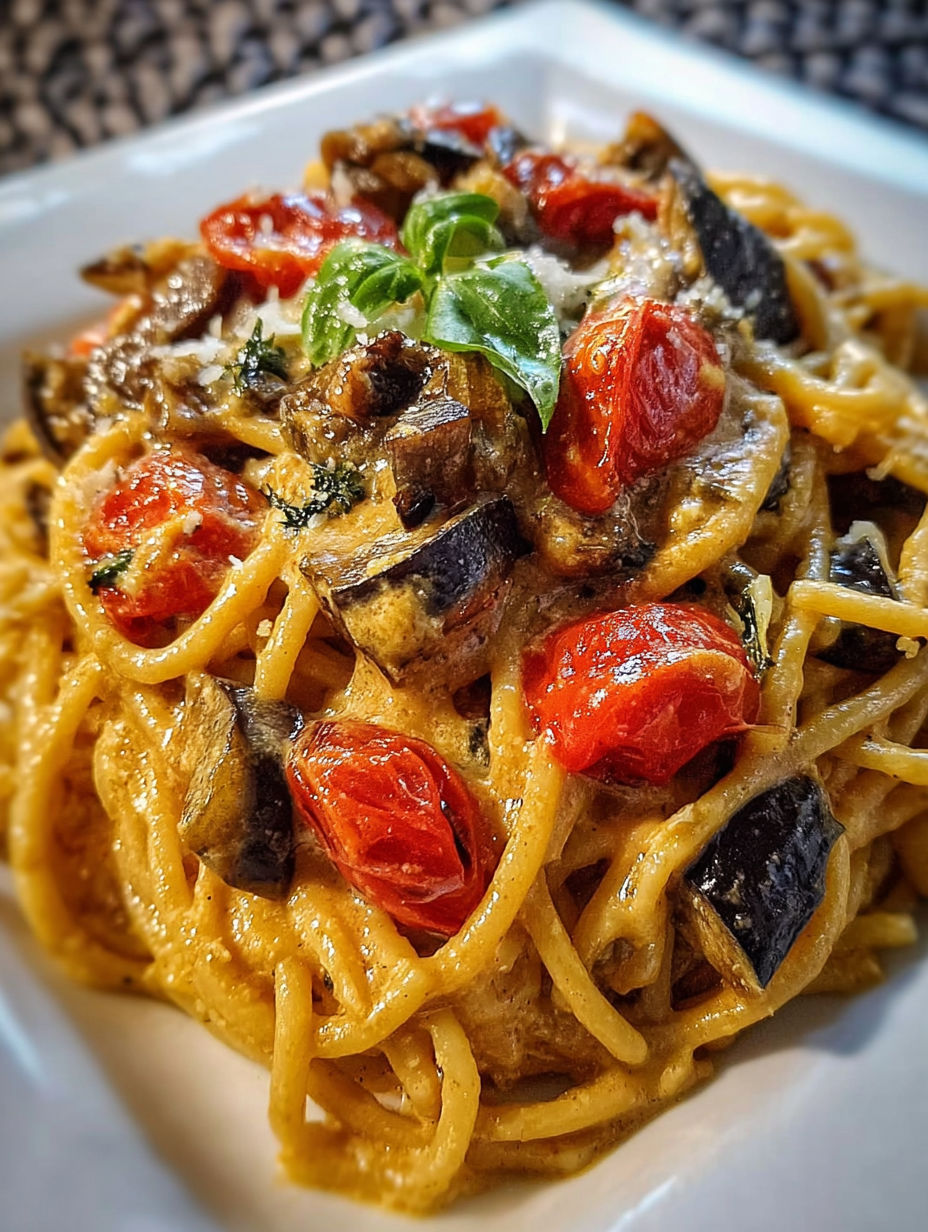 Une recette de spaghetti aux tomates et aux champignons.