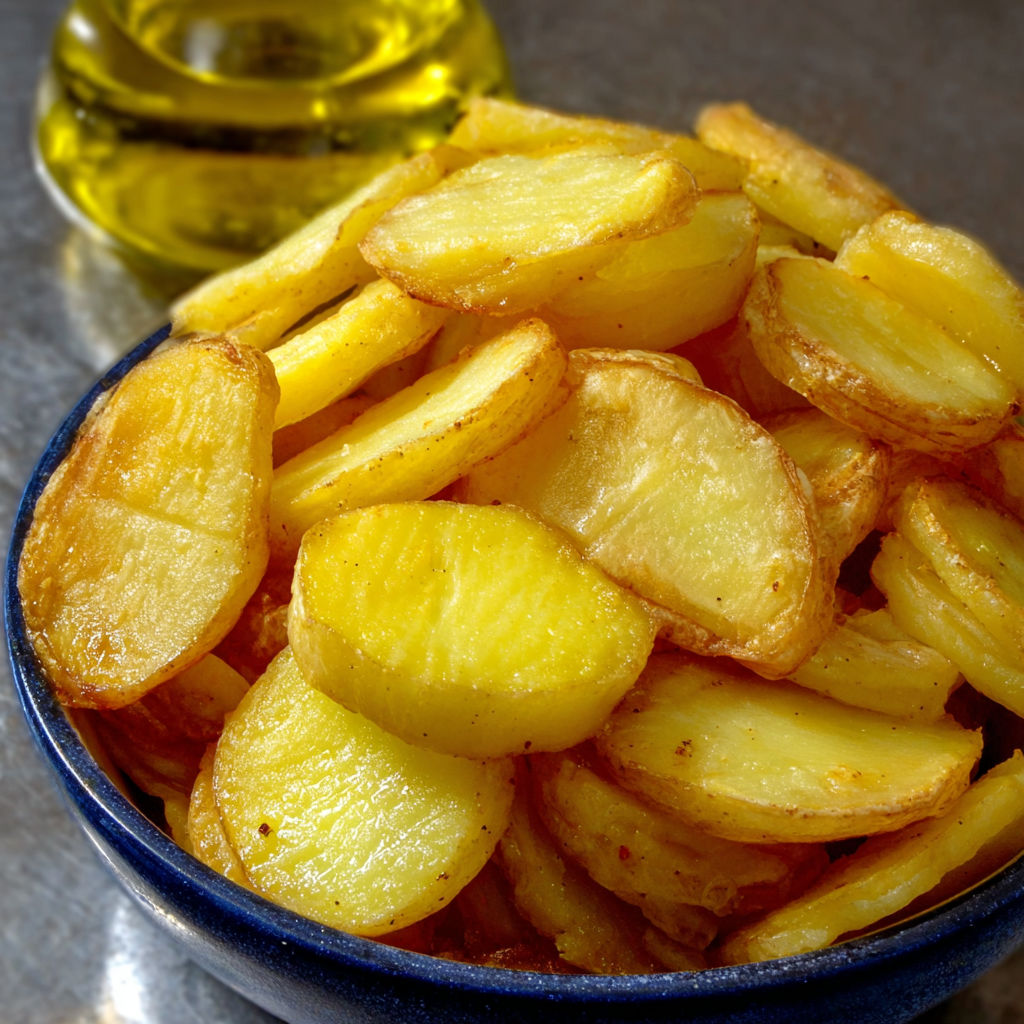 Une pile de patates croquantes non frites dans un bol.