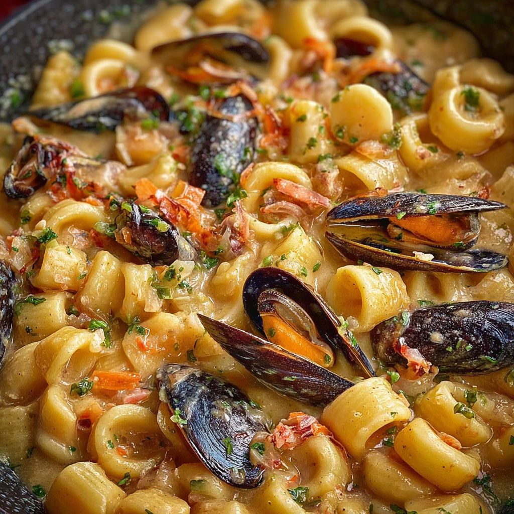 Une recette de Pasta patate e cozze di Cannavacciuolo, Altro che fagioli, qui prête à être servie.