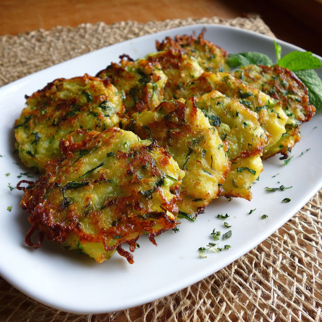 Une plaque de frittelle di zucchine e patate est sur un tissu de judo.
