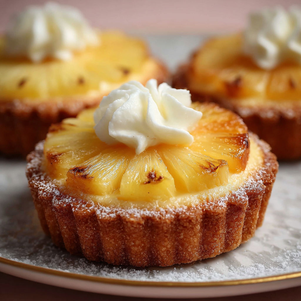 Une tarte aux ananas garnie de crème fouettée.