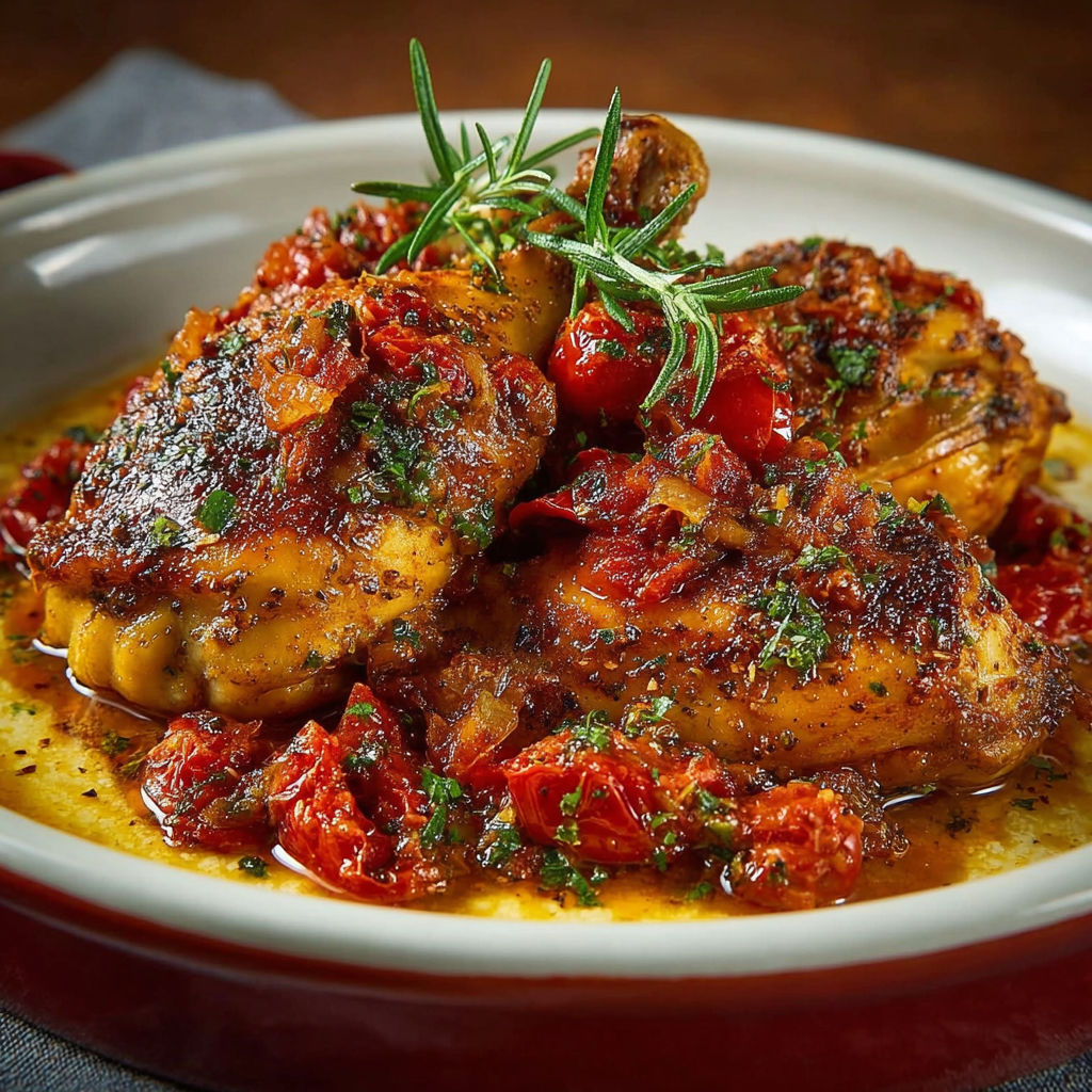 Une recette de poulet grillé avec des tomates cerises et des herbes fraîches.
