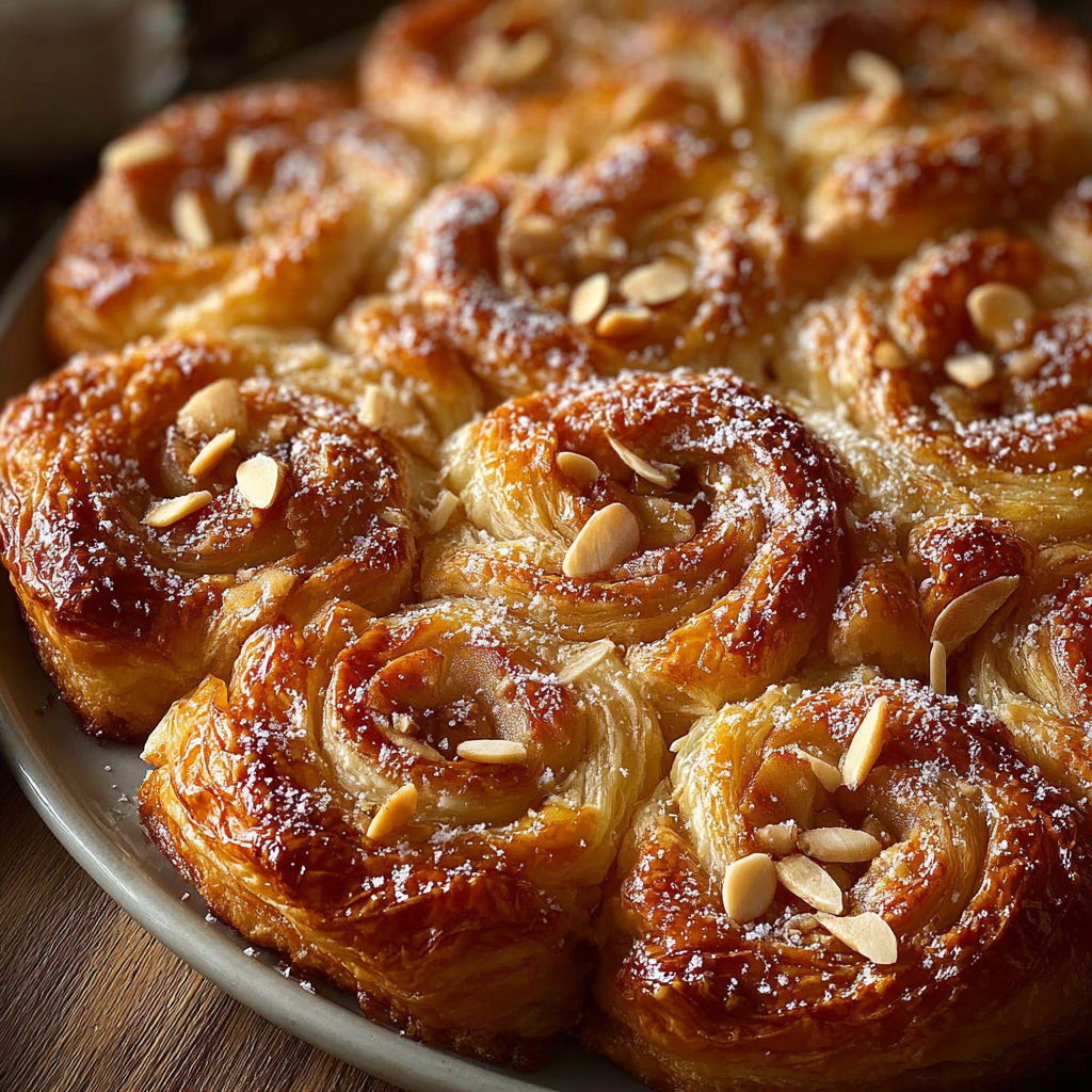 Une traye de girelles de pasta sfoglia, recette Girelle di pasta sfoglia, sur une table.