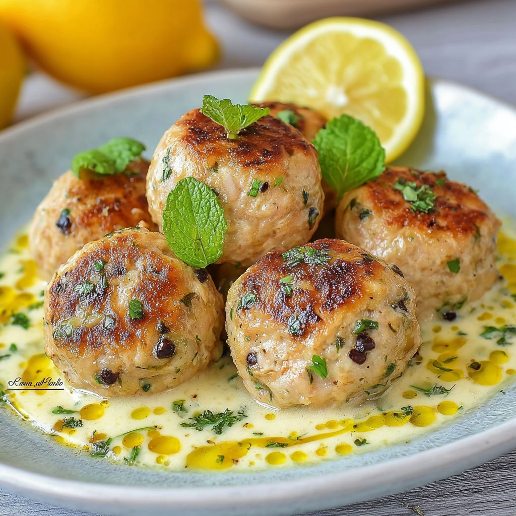 Une recette de boulettes de viande avec des herbes et des citrons.