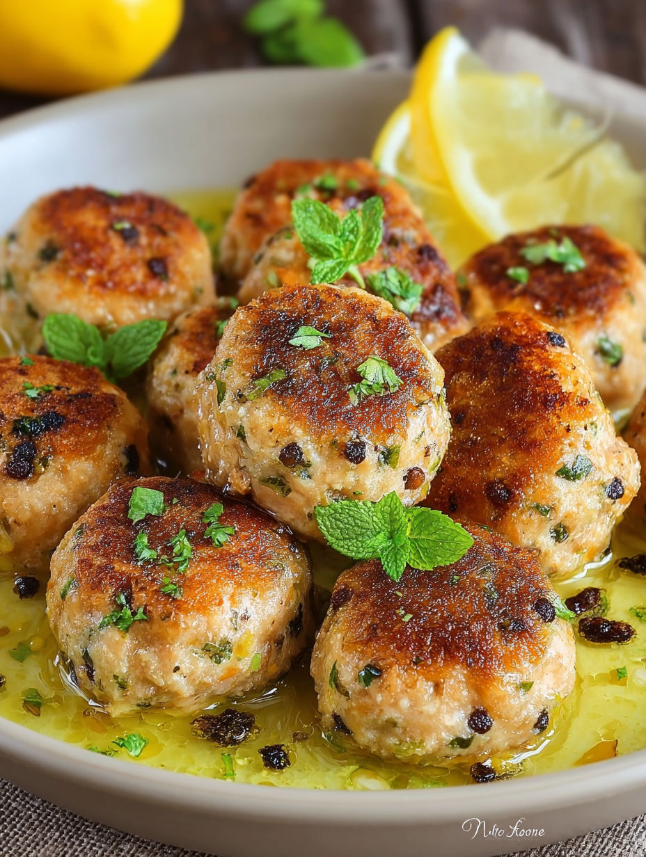 Une recette de boulettes de viande avec des herbes et des citrons.