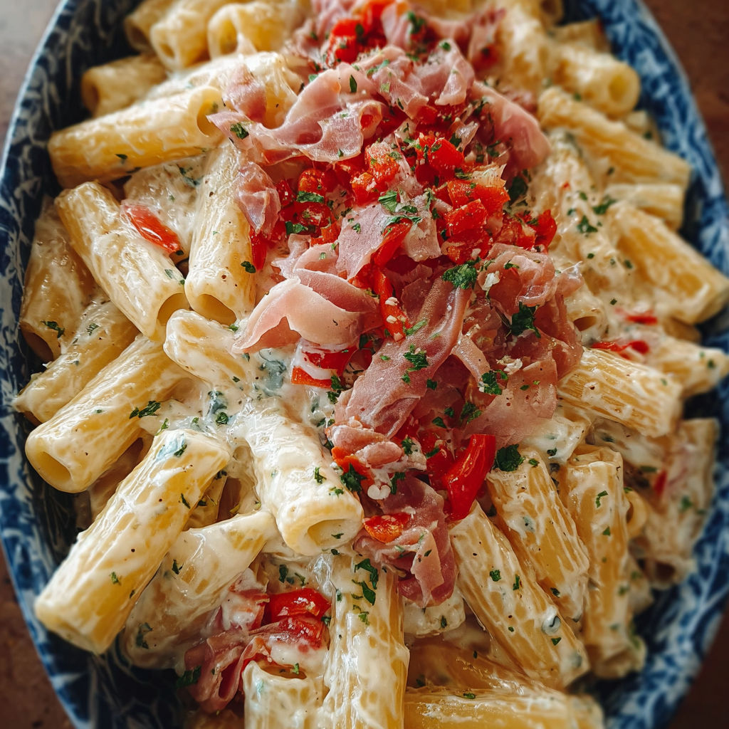 Une recette de Pasta del golosone est servie dans un bol.